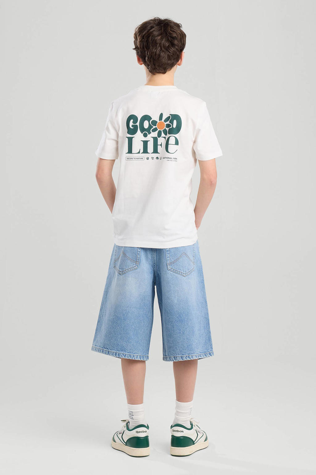 Witte jongens America Today T-shirt van katoen met backprint, korte mouwen en ronde hals