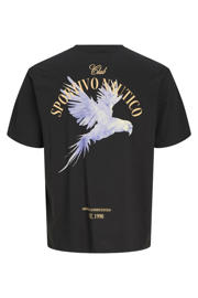 thumbnail: Zwarte jongens JACK & JONES JUNIOR T-shirt van katoen met backprint, korte mouwen en ronde hals