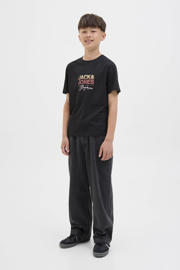thumbnail: Zwarte jongens JACK & JONES JUNIOR T-shirt van katoen met logo dessin, korte mouwen en ronde hals