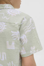 thumbnail: Groene jongens JACK & JONES JUNIOR overhemd van katoen met korte mouwen, klassieke kraag, knoopsluiting en crinkle cotton