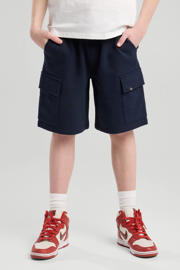 thumbnail: Donkerblauwe jongens America Today sweatshort van katoen met elastische tailleband met koord en effen