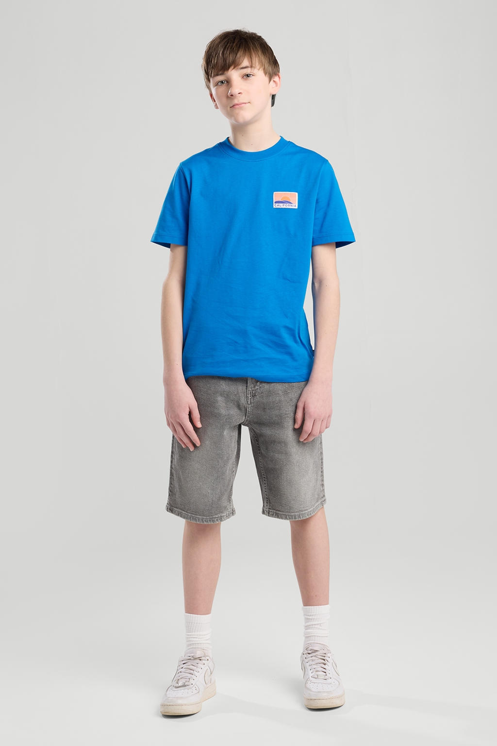 Grey denim jongens America Today Denim short met rits- en knoopsluiting en effen