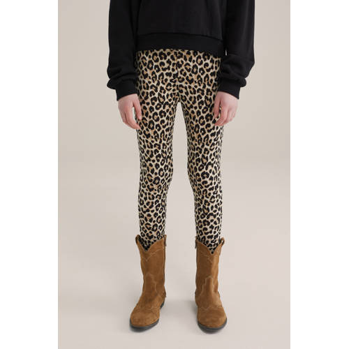 WE Fashion skinny legging beige Meisjes Viscose Dierenprint - maat 158/164 afbeelding