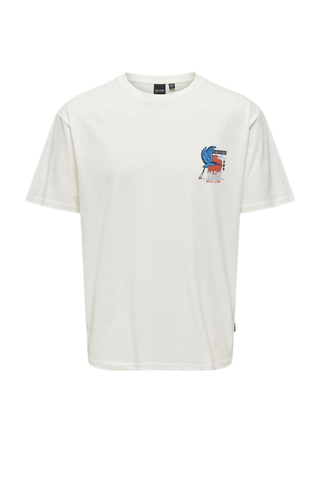Witte jongens ONLY & SONS JUNIOR T-shirt van katoen met backprint, korte mouwen en ronde hals