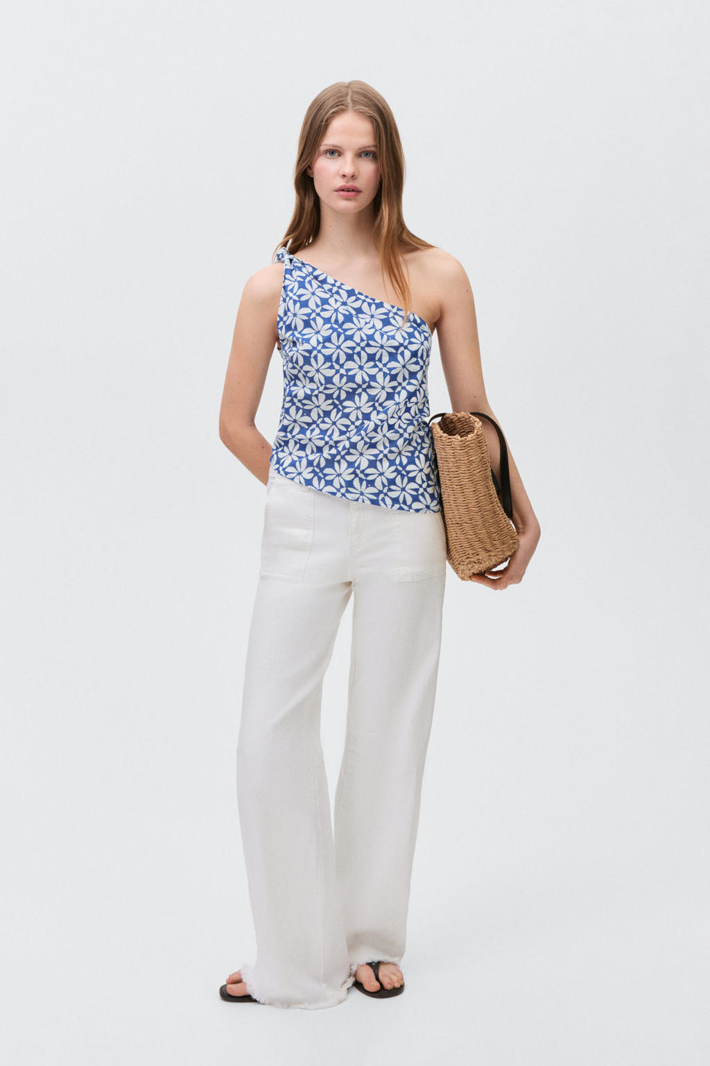 Blauw en witte meisjes MANGO TEEN one shoulder top