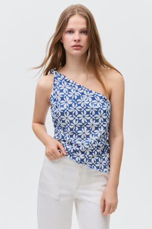 one shoulder top blauw