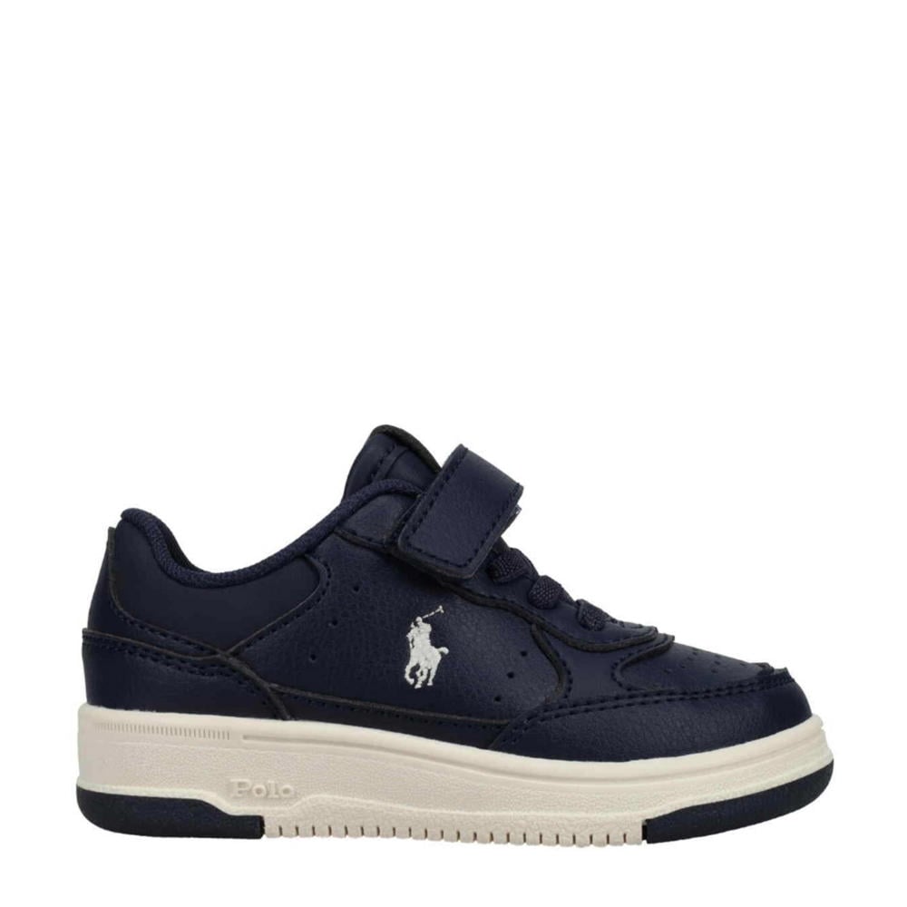 Donkerblauwe jongens Ralph Lauren Masters Court II PS sneakers van imitatieleer met elastische veter- met klittenbandsluiting