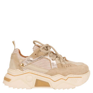 PLUTO corduroy chunky leren sneakers beige