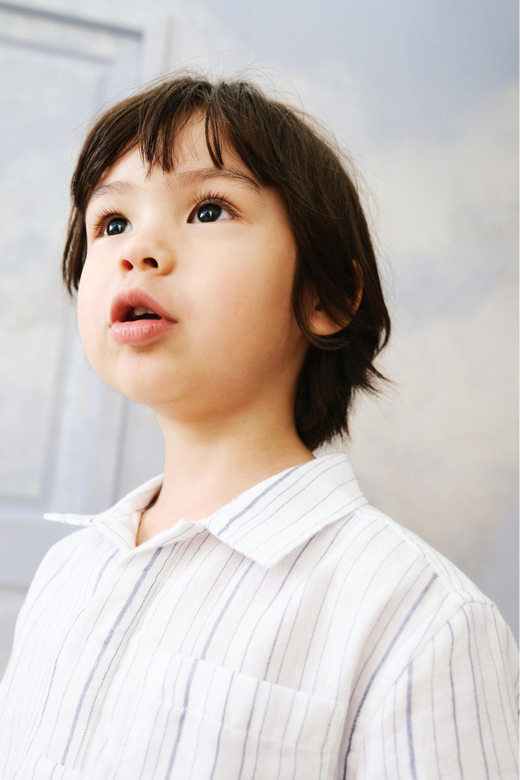 Witte jongens Mango Kids T-shirt van katoen met strepenprint, korte mouwen, polo kraag en knoopsluiting