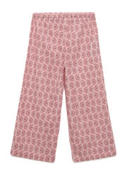 thumbnail: Roze meisjes Mango Kids wide leg palazzo broek van katoen met elastische tailleband met koord