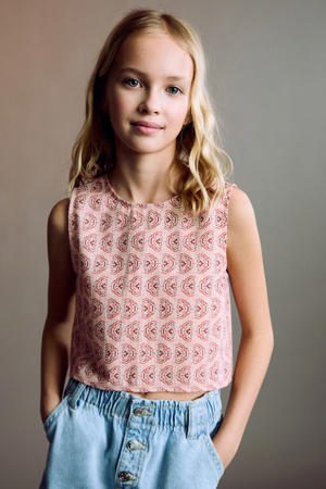 mouwloze top roze