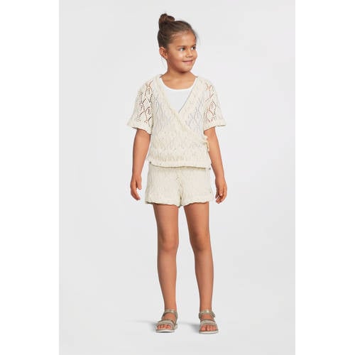 Me & My Monkey crochet wrap top crème T-shirt Ecru Meisjes Katoen Overslagkraag