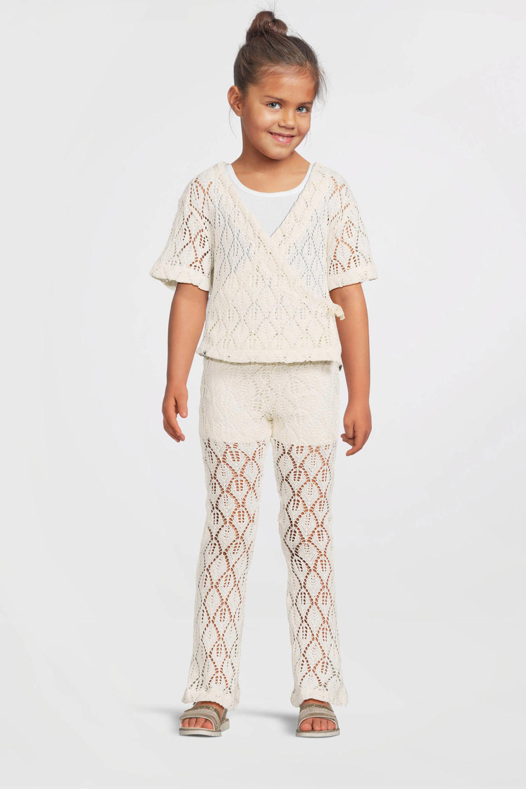 Crème meisjes Me & My Monkey crochet flared broek van katoen met elastische tailleband