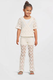 thumbnail: Crème meisjes Me & My Monkey crochet flared broek van katoen met elastische tailleband
