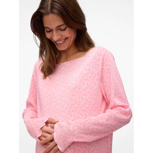 MAMALICIOUS zwangerschaps midi jurk roze Dames Polyester Boothals All over print