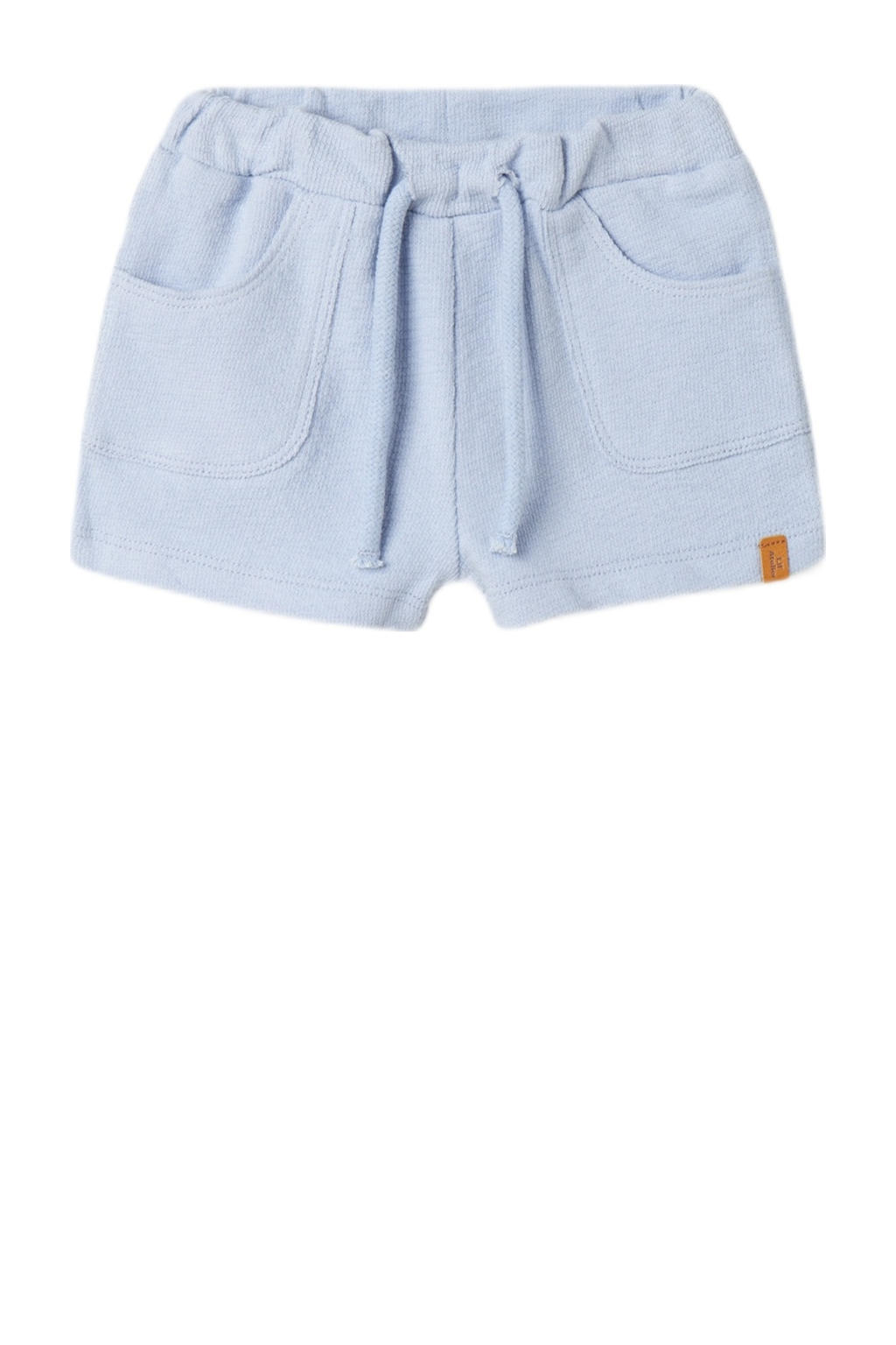 Lichtblauwe jongens LIL' ATELIER BABY casual short van katoen met elastische tailleband met koord en effen