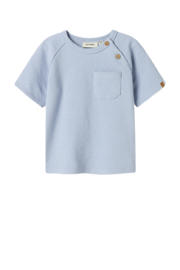 thumbnail: Lichtblauwe jongens LIL' ATELIER BABY T-shirt van sweat materiaal met effen, korte mouwen, ronde hals en knoopsluiting