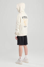 thumbnail: Ecru jongens America Today hoodie van sweat materiaal met backprint, lange mouwen en ronde hals