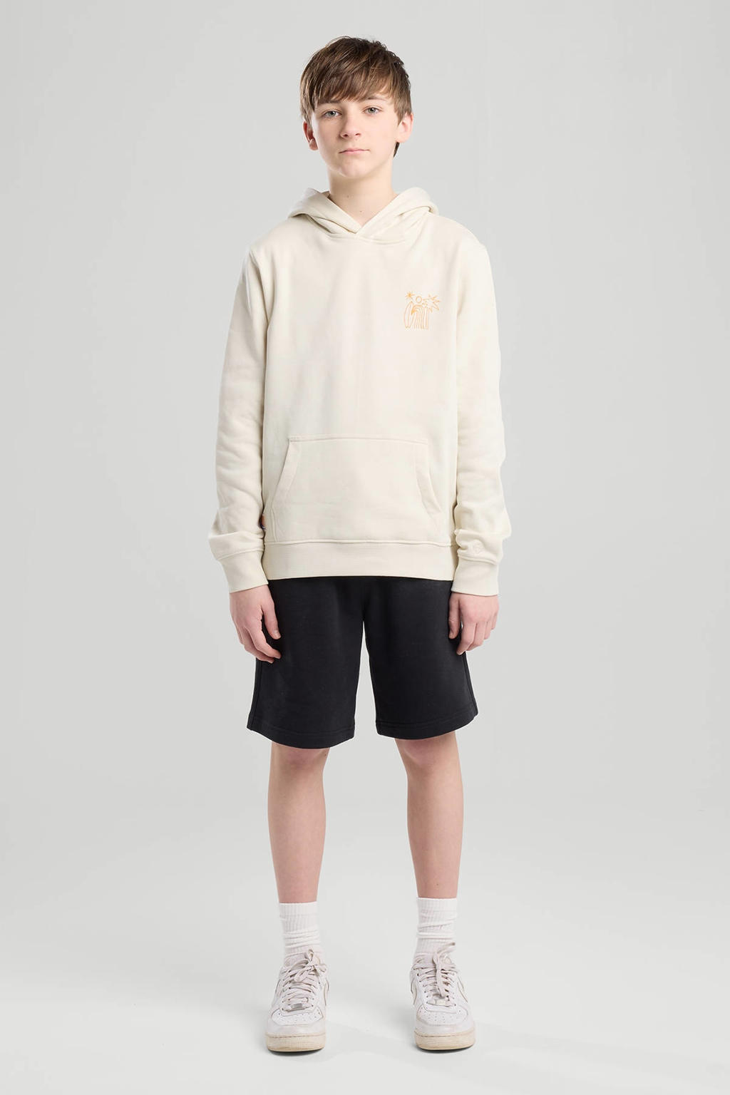 Ecru jongens America Today hoodie van sweat materiaal met backprint, lange mouwen en ronde hals
