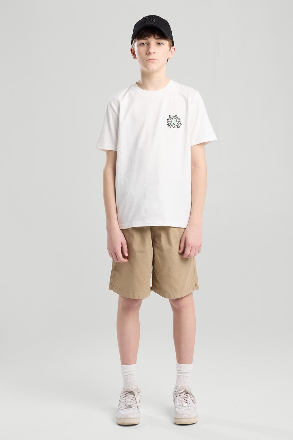 Witte jongens America Today T-shirt van katoen met printopdruk, korte mouwen, ronde hals en borduursels