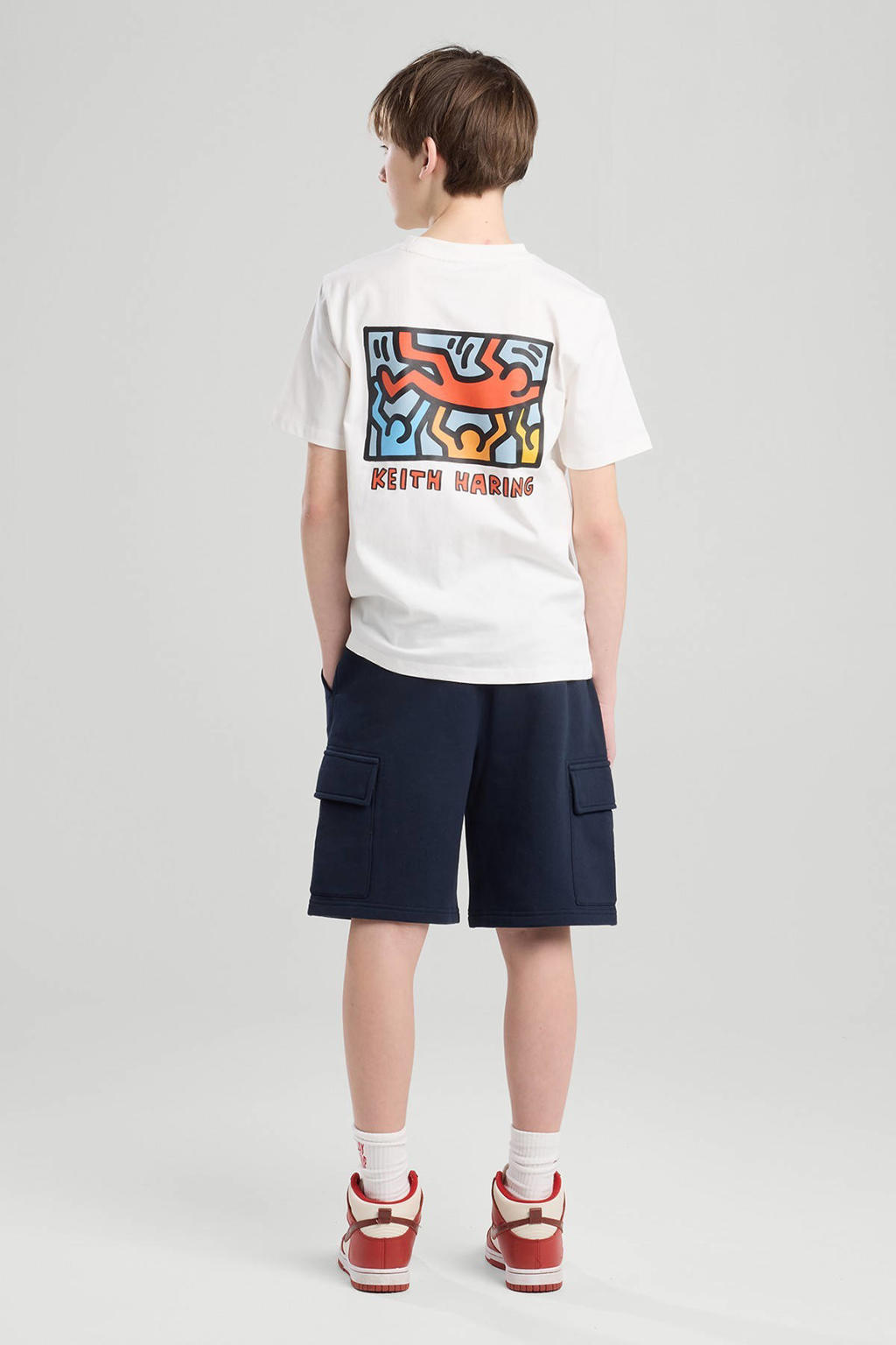 Ecru jongens America Today T-shirt van katoen met backprint, korte mouwen, ronde hals en borduursels