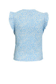 thumbnail: Lichtblauwe meisjes anytime crinkle top van polyester met bloemenprint, korte mouwen, ronde hals en ruches