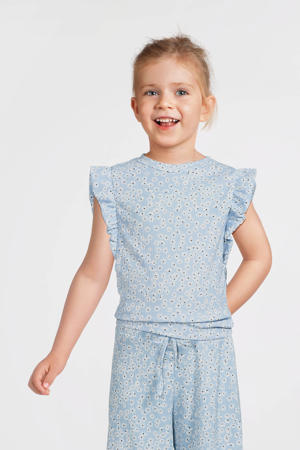 crinkle top met ruffles blomenprint lichtblauw