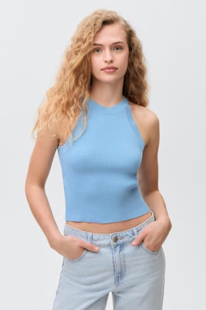 cropped top lichtblauw rib gebreid