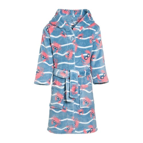 Playshoes badjas Crab lichtblauw/roze Jongens Polyester Capuchon All over print