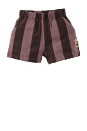 thumbnail: Bruine jongens Z8 mini sweatshort Yami met elastische tailleband en strepenprint