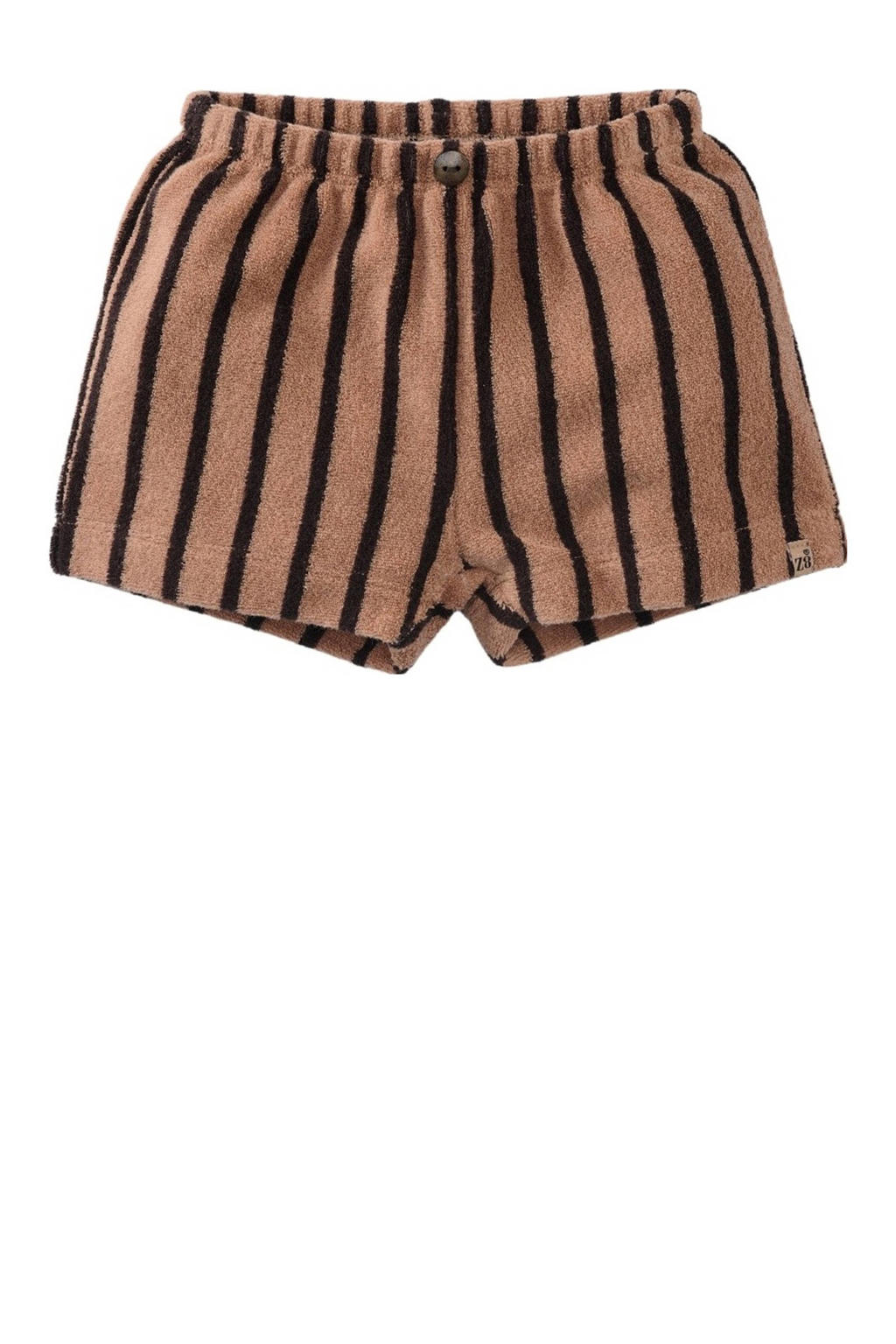 Bruin en zwarte jongens Z8 newborn badstof korte broek Sergio met elastische tailleband en strepenprint