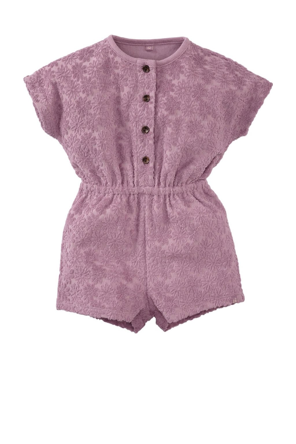 Lavendelkleurige meisjes Z8 newborn playsuit Elda textuur van katoen met effen, korte mouwen en ronde hals