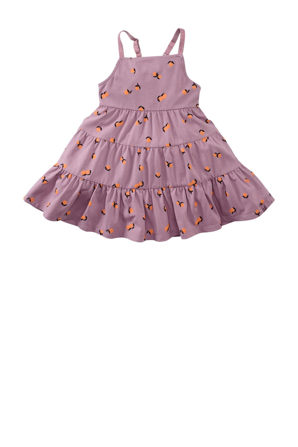 Lila en oranje meisjes Z8 mini jurk Moyna van stretchkatoen met vierkante hals