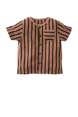 badstof T-shirt Stefano met streepdessin bruin/zwart
