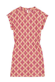 thumbnail: Roze, beige en oranje meisjes WE Fashion korte jurk van polyester met korte mouwen, ronde hals en knoopsluiting