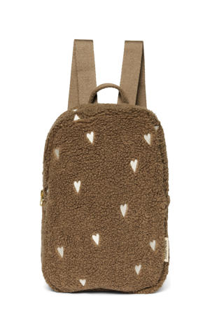  teddy rugzak met hartjes print bruin
