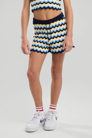 sweatshort blauw/geel/donkerblauw