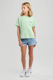 thumbnail: Lichtgroene meisjes America Today T-shirt van katoen met backprint, korte mouwen en ronde hals