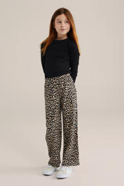 thumbnail: Beige meisjes WE Fashion loose palazzo broek van polyester met elastische tailleband en panterprint