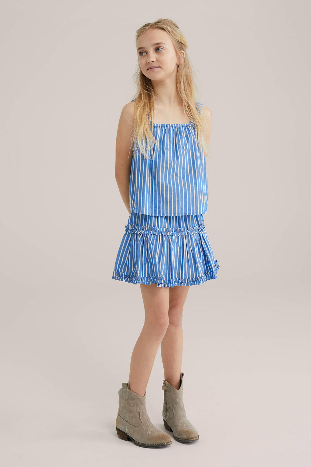 WE Fashion strokenrok blauw/wit