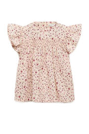 thumbnail: Beige, roze en groene meisjes Mango Kids blousetop van katoen met bloemenprint, ronde hals, knoopsluiting en smockwerk