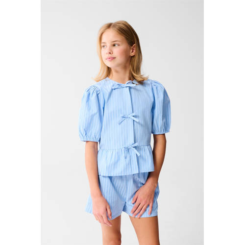 Shoeby blousetop lichtblauw Meisjes Polyester Ronde hals Streep - maat 110/116 afbeelding