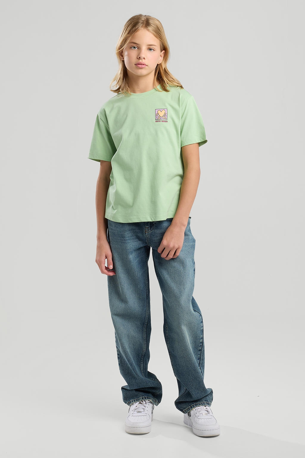 Groene meisjes America Today T-shirt van katoen met backprint, korte mouwen en ronde hals