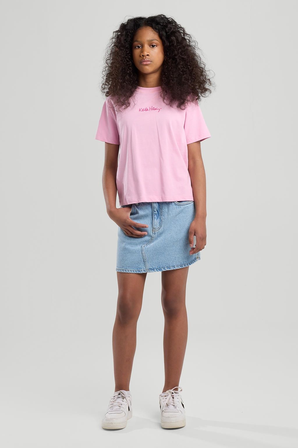 Roze meisjes America Today T-shirt van katoen met backprint, korte mouwen en ronde hals