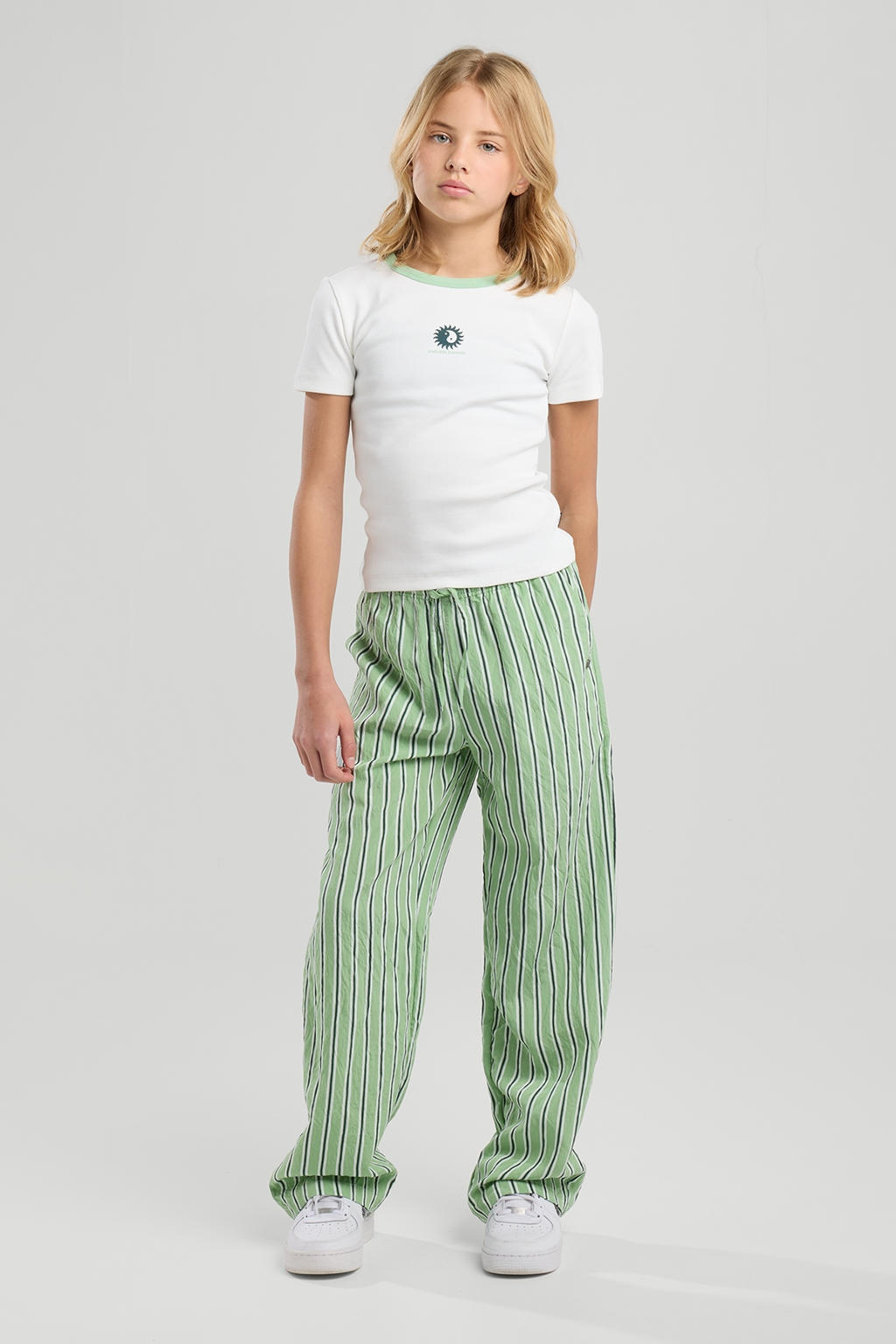 Witte meisjes America Today T-shirt van stretchkatoen met printopdruk, korte mouwen en ronde hals