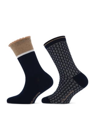 sokken - donkerblauw/beige (set van 2)