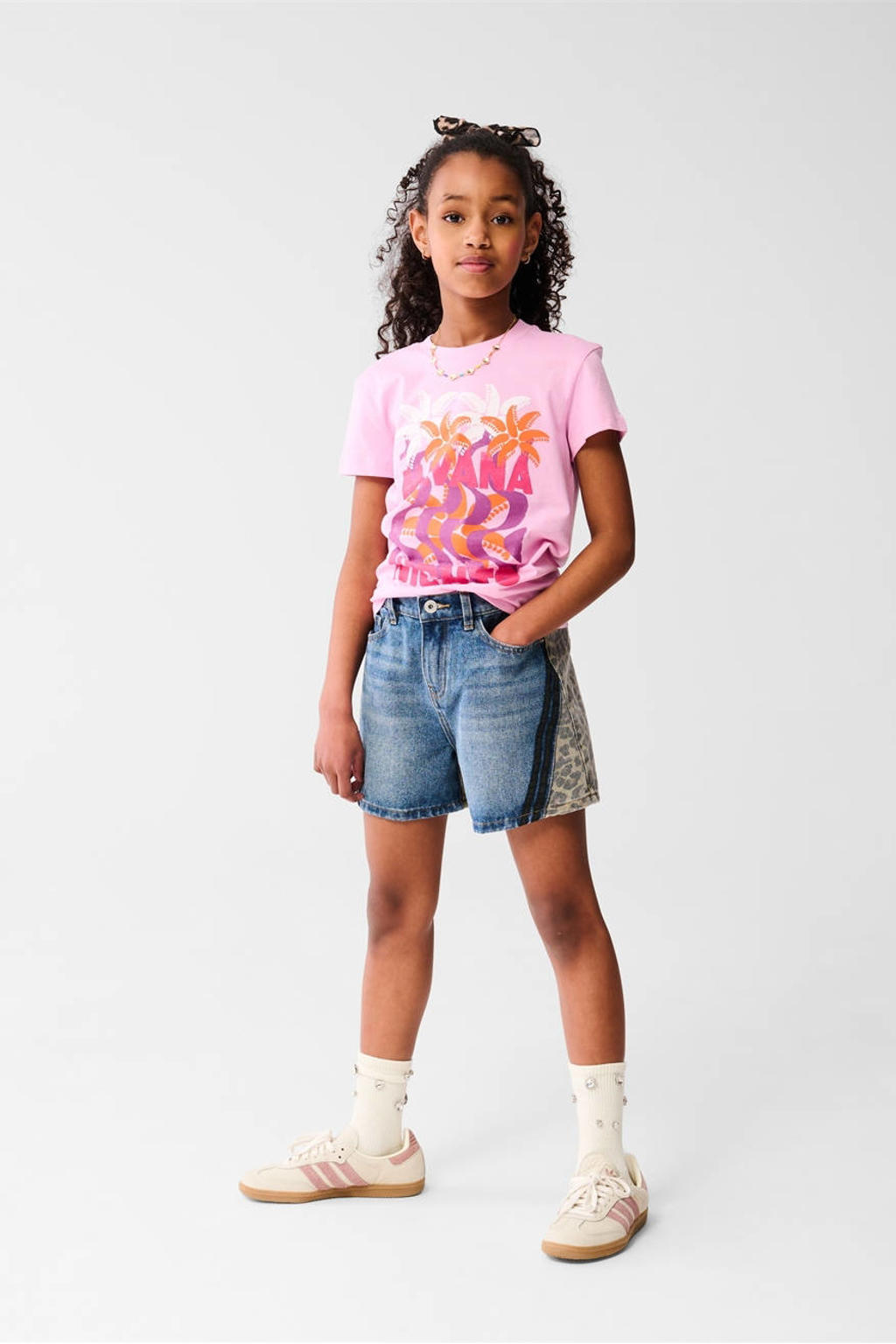 Roze meisjes Shoeby T-shirt van katoen met printopdruk, korte mouwen en ronde hals