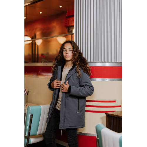 No Way Monday parka grijsblauw Jas Jongens Polyester Capuchon Effen