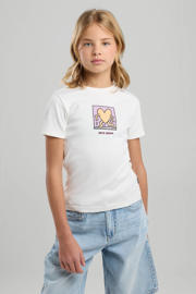 thumbnail: Witte meisjes America Today T-shirt van katoen met printopdruk, korte mouwen en ronde hals