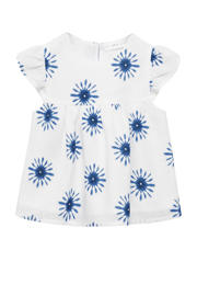 thumbnail: Wit en blauwe meisjes Mango Kids blousetop van katoen met kapmouwtjes, ronde hals, knoopsluiting en plooien
